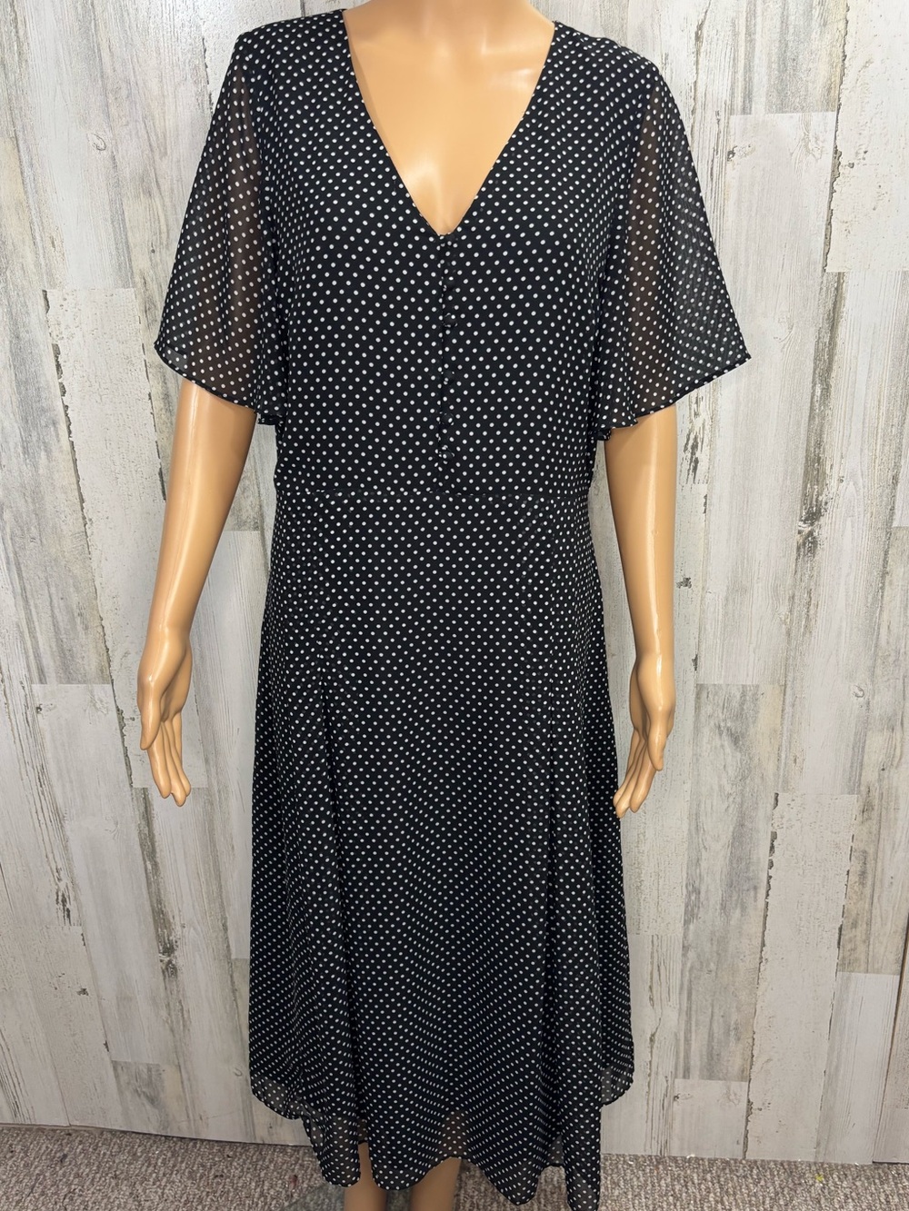 Ann Taylor Factory Black and White Polka Dot V-Neck Midi Dress